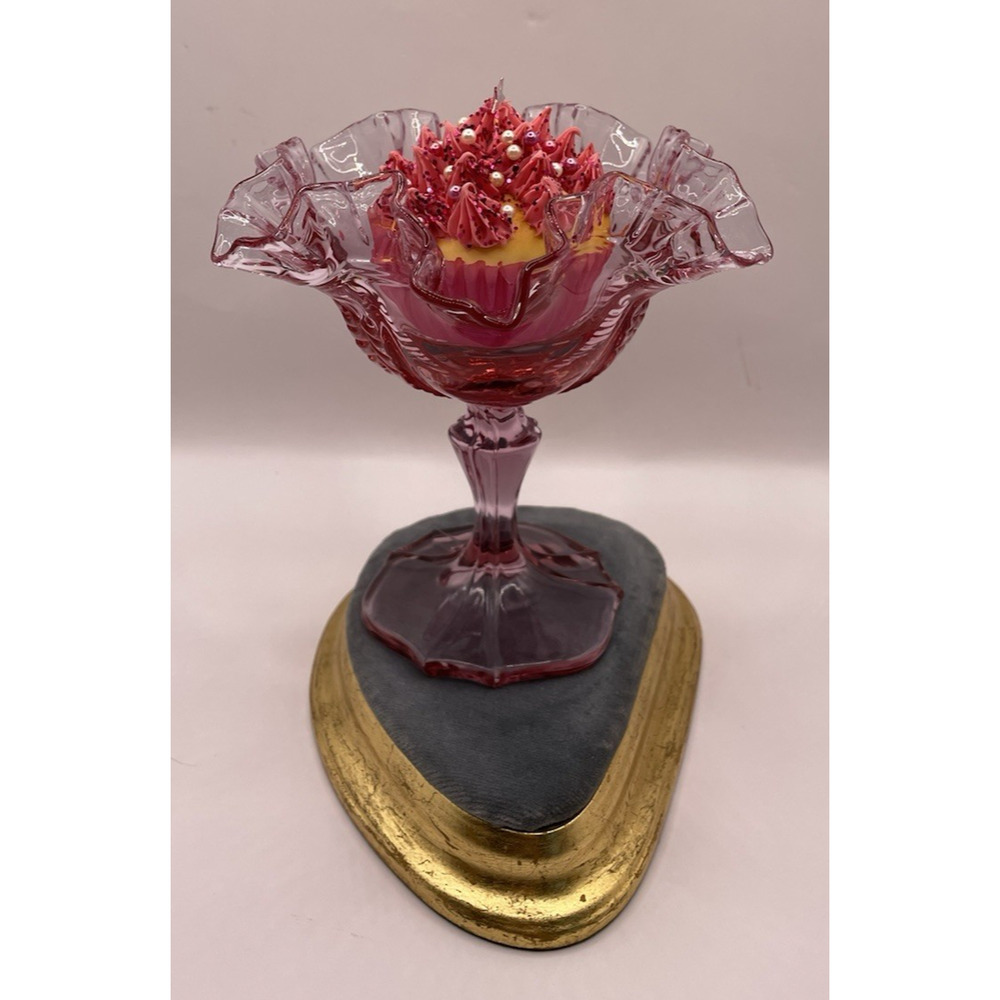 Vintage Fenton Empress Cranberry Colonial Pink Footed Pedestal Compote - Picture 5 of 12